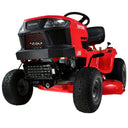 Red riding lawn mower on a white background