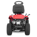 Red riding lawn mower on a white background