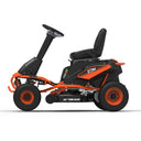 Orange and black riding lawn mower on a white background