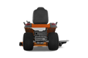 Back view of a riding lawn mower on a white background